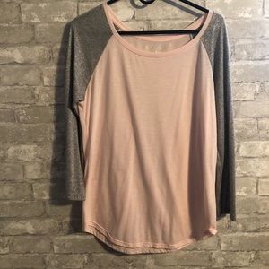 Pink and silver fitted baseball tee